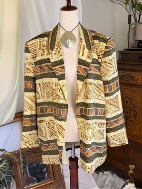 Vintage Silk Carol Horn 90s Geometrical Blazer Retro S